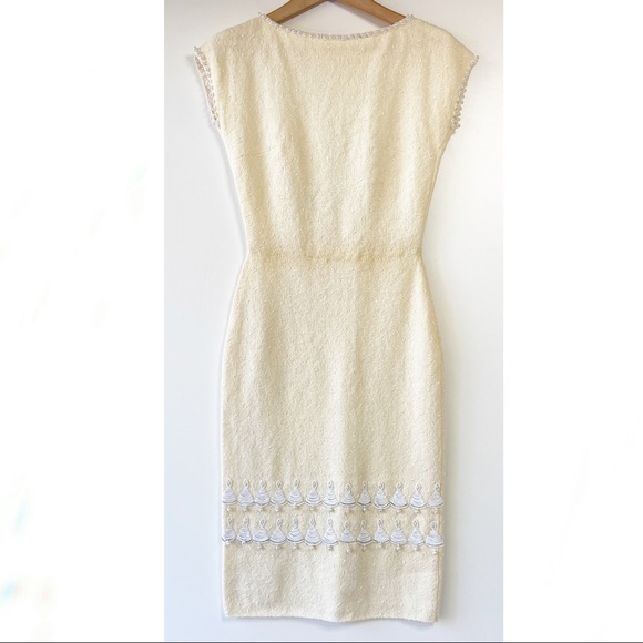 gene shelly’s Dresses & Skirts - SOLD vintage wool beaded ivory low cut back sleeveless shift dress